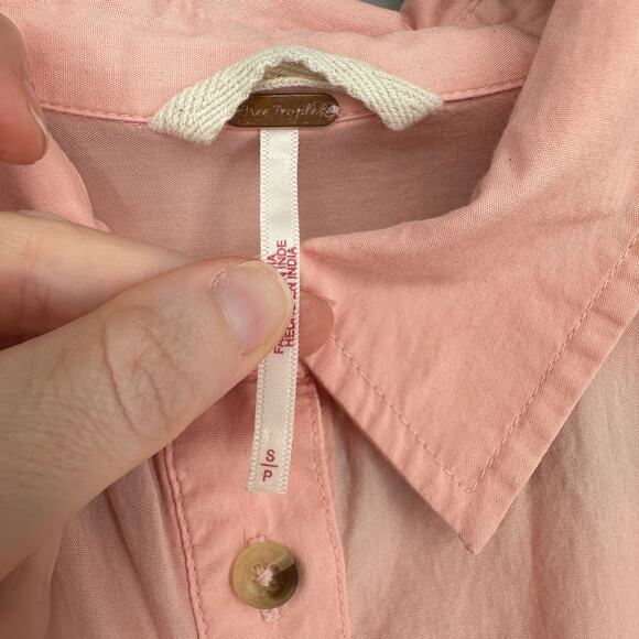 Free People Top Womens Small Pink Button Poplin Oversized Tunic Cotton Pastel - Picture 2 of 8